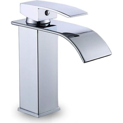 Geknickter Waschtischhahn, Einhebel-mischer Für Warmes Und Kaltes Wasser, Quadratischer Kaskaden-waschtischhahn Mit Großer Öffnung, Messing-waschtischhahn Für Badezimmer
