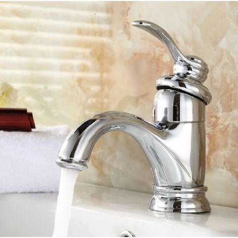 Einloch-waschbeckenarmatur Aus Messing, Einlochige Waschtischarmatur Für Warmes Und Kaltes Wasser Im Badezimmer, Chromfarbe