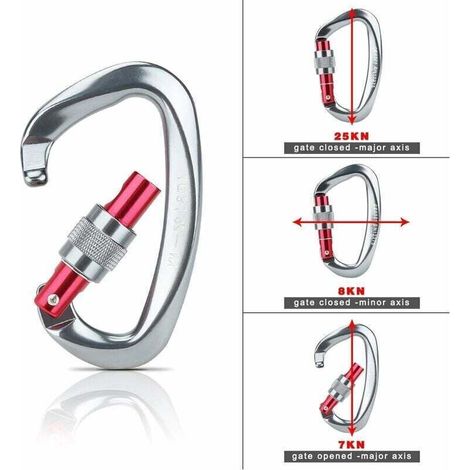 Kletterkarabiner, 2 Stück Automatische Verriegelungskarabiner Aus Aluminium Und Edelstahl, D-ring-karabiner Zum Klettern Und Abseilen, Hundeverschluss, Hängematte, Schaukel, Zelt, Große Größe, Grau