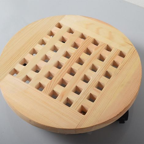 Rundes Blumenuntersetzer-tablett Aus Holz In Holzfarbe, 40 Cm Durchmesser, Mobiler Blumenständer Mit Rollensockel, 2 Stück