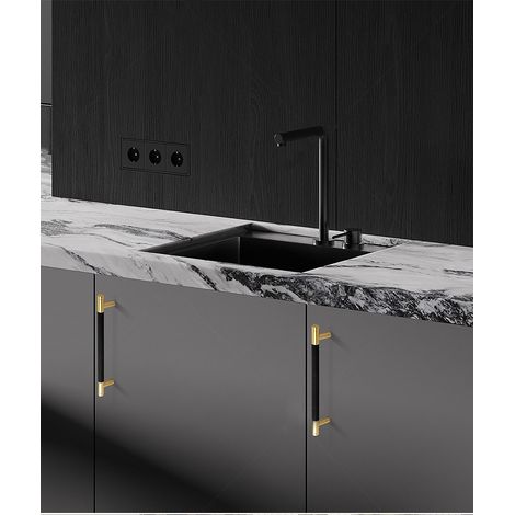 2er-set Küchenschrankgriffe Aus Schwarz-goldener Aluminiumlegierung, Lochabstand 128 Mm, Mit Schrauben, Geeignet Für Büroschubladen