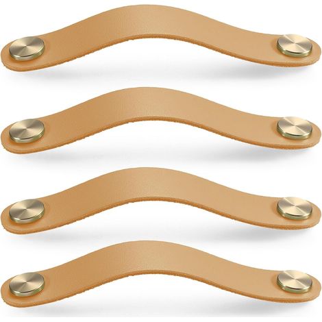 Set Aus 4 Schrankgriffen Aus Messing Und Khakifarbenem Leder, Länge 160 Mm, Mit Schrauben, Geeignet Für Schränke Und Küchen