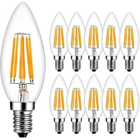 Led-glühlampen Mit Filament, E14, 6w (entspricht 60w), Warmweiß 2700k, 600lm, E14-kerzenform, Nicht Dimmbar, 10er-pack [energieeffizienzklasse A++]