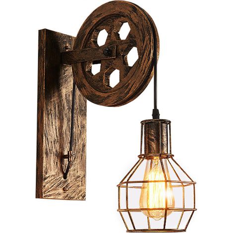 Industrielle Wandlampe Mit Flaschenzug Im Vintage-stil, Innenbeleuchtung Aus Messing Für Schlafzimmer, Wohnzimmer Und Restaurant