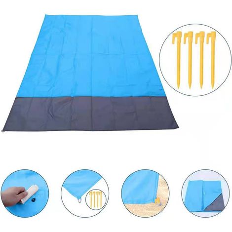 Strandmatte 140 X 200 Cm, Picknickdecke Camping Wasserdicht Und Sandabweisend Mit 4 Zeltheringen Für Grillen, Strand Und Picknick