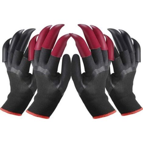 2 Paar Wasserdichte Gartenhandschuhe, Größe 26–11 Cm, Mit Jeweils 8 Roten/schwarzen Krallen, Geeignet Zum Graben, Arbeiten Und Für Schwere Arbeiten Auf Dem Bauernhof