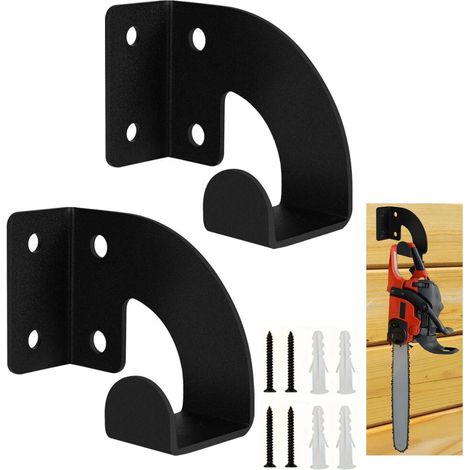 2er-set Robuste Wandhalterung Für Kettensägen - Kettensägenhalterung Für Garten, Garage, Werkstatt, Schwarz Aus Metall