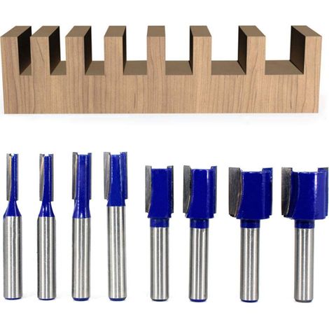 Satz Von 8 Geraden Fräsern Mit 8 Mm Schaft - Doppelte Nut - Für Holzbearbeitungswerkzeuge - 5 Mm, 6 Mm, 8 Mm, 10 Mm, 12 Mm, 14 Mm, 18 Mm, 20 Mm