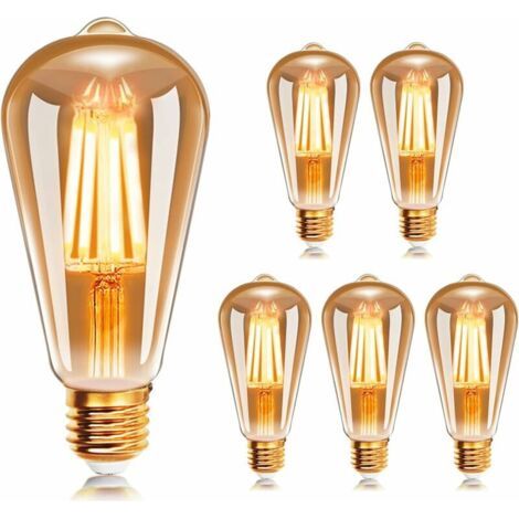 Led-glühfadenlampe E27 St64 4w 2200k Warmweiß, Retro Edison Vintage Antike Lampen, 400lm Entspricht 35w Glühlampe, 6er-pack