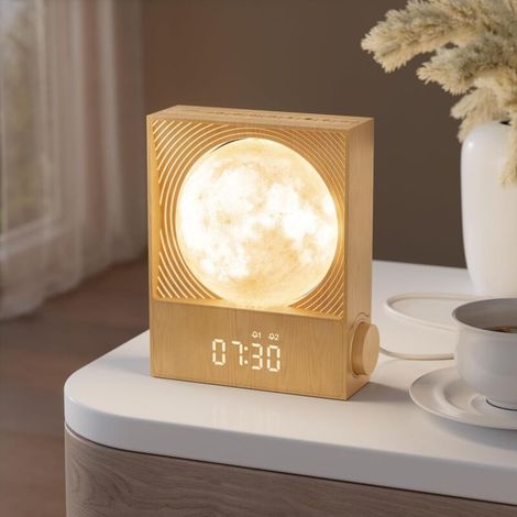 Dämmerungssimulator-wecker Mit Drehbarer Mondlampe – 15 Wecktöne, 8-farbiges Nachtlicht, Nachttischlampe Mit 3 Helligkeitsstufen Und 10 Naturgeräuschen – Für Kinder, Jugendliche Und Erwachsene