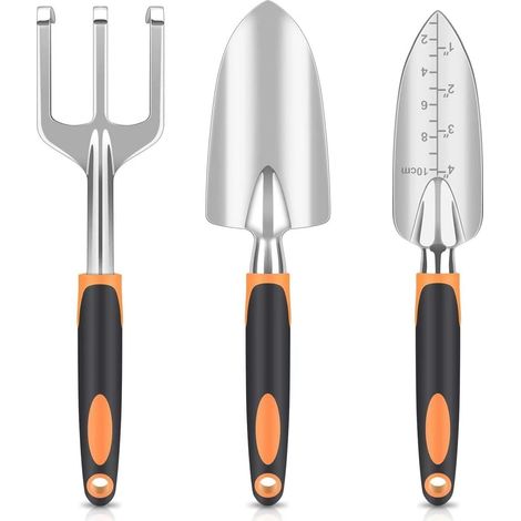 Gartenwerkzeug-set, 3-teilig, Aus Edelstahl Mit Gummigriffen, Langlebig Und Rutschfest (3-teilig, Orange)