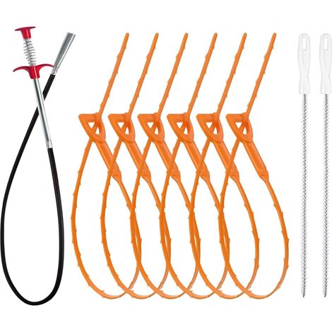 Orangefarbener Spiralen-abflussreiniger, 9-teiliges Set Geeignet Für Waschbecken Im Badezimmer Und Küchenspülen Verstellbar Und Wiederverwendbar