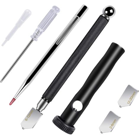Glas Cutter Für Glas Von 2 Bis 20 Mm Mit Ergonomischem Griff – Professioneller Diamant-glasschneider Mit 3 Schneidköpfen, Öltropfer Und Schraubendreher Für Präzise Glasschnitte
