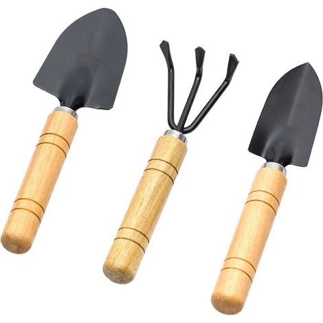 Drei Schwarze Gartenwerkzeuge Zum Pflanzen Von Gemüse Und Blumen Sowie Zum Auflockern Der Erde, Eine Kleine Schaufel Für Topfpflanzen.