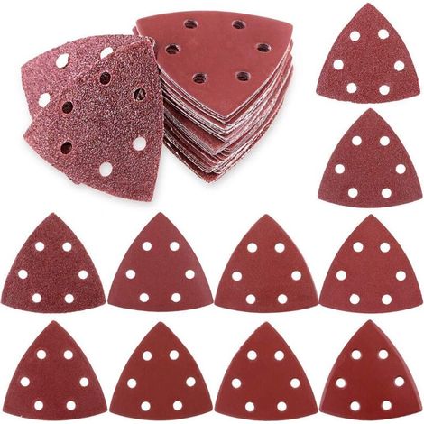 Set Aus 50 Dreieckigen Schleifpapieren, 90 Mm, Mit Klettverschluss Für Random-orbit-schleifer (6 Löcher)