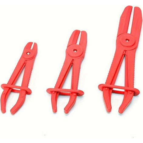 Satz Mit 3 Geraden Kunststoffklemmen Für Flexible Schläuche, Gasleitungen, Kühler, Bremsen, Kühlflüssigkeit Und Kraftstoffleitungen - Rot