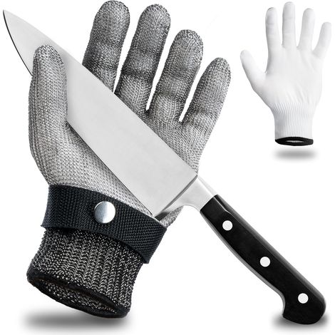 Schnittschutzhandschuh Aus Edelstahl-draht – Hoher Komfort & Sichere Schnittleistung – Praktisch, Leicht Zu Reinigen & Lebensmittelecht – Mit Baumwollhandschuh (l)