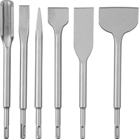 Satz Aus 6 Meißeln Für Betonmeißel, Bohrer-set Für Bohrhammer, Bestehend Aus Einem Spitzmeißel, Einem Flachmeißel (20 Mm, 40 Mm, 75 Mm), Einem Fliesenmeißel (35 Mm) Und Einem U-meißel