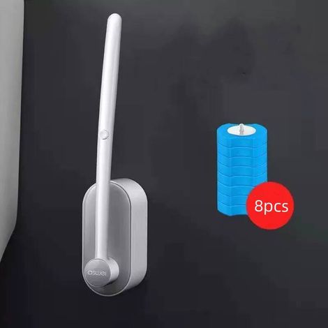 Wc-bürstenset Mit Halter Und 8 Duftenden Ersatzköpfen Ocean Fresh, Wandbefestigung, Grau-weiß