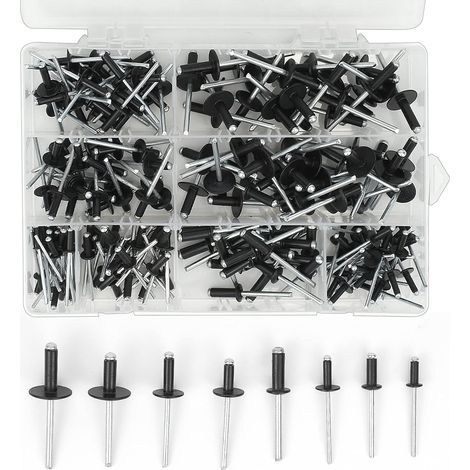 200 Stück Blindnieten Aus Aluminium, 3,2 X 8 Mm, 3,2 X 10 Mm, 4 X 10 Mm, 4 X 14 Mm, 4,8 X 14 Mm, 4,8 X 18 Mm, 8 Größen Sortimentsset Schwarze Pop-nieten Für Metall, Holz, Kunststoff