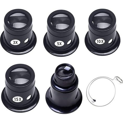 5 Stück Uhrmacherlupen Mit Unterschiedlicher Vergrößerung, Uhrenreparatur-lupenset, Satz Von Uhrmacherlupen, 3x / 5x / 10x / 15x / 20x, Für Uhrmacher Und Juweliere