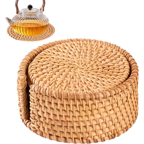 Tischuntersetzer Für Getränke - 6er-set Aus Natürlichem Rattan, Boho-deko Für Zuhause, Korbgeflecht-untersetzer Für Couchtisch Und Getränke Im Schlafzimmer, Bar, Büro, Party, Neues Zuhause