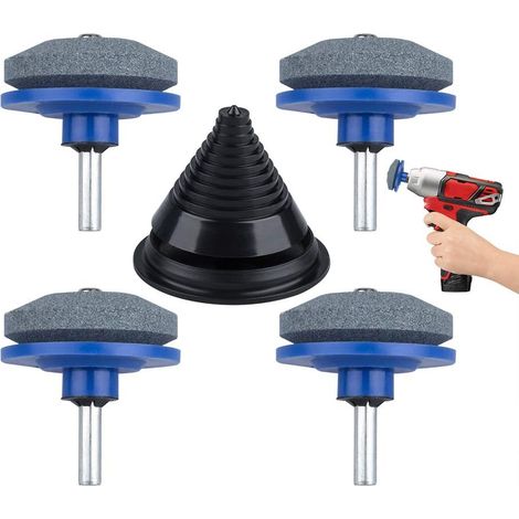 4er-set Universelle Messerschärfer Für Rasenmäher, Handgehalten Mit Bohreraufsatz, Inklusive 1 Auswucht-schärfer Für Garten, Hof Und Küche, Blau