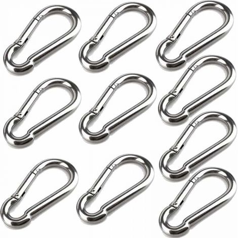 10 Karabinerhaken 40 Mm X 4 Mm, Karabiner Aus Edelstahl 304 Mit Schnappverschluss, Tragfähigkeit Bis Ca. 80 Kg.