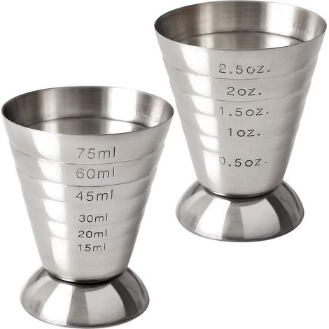 Cocktail-jigger Aus Edelstahl, 2,5 Oz, 75 Ml, 5 Esslöffel, 2er-pack