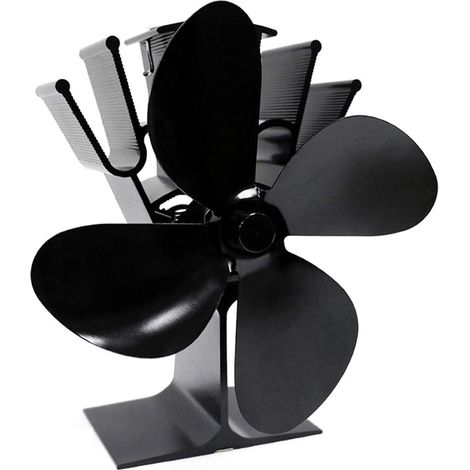 4-flügeliger Holzofenventilator Hot Blast, Kraftstoffeinsparung, Umweltfreundliche Heizung (schwarz)