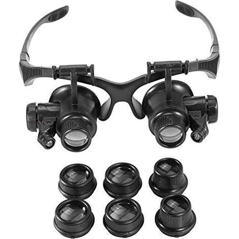 Professionelle Brillenlupe Für Reparaturen, Led-lupe Mit Neuem Kopf, Freihändige Doppelaugen-leselupenbrille Für Uhren- Und Schmuckreparatur, Stirnbandlupe