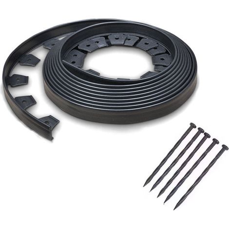 Flexibler Gartenrand 10 M Anthrazitgrau Höhe 5 Cm + 30 Pfähle