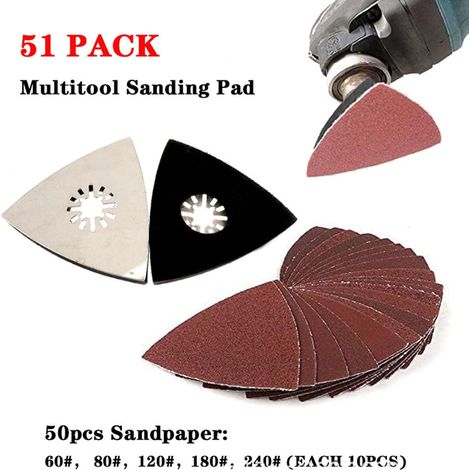 51-teiliges Schleifpad-set Für Multitool, Universelle Dreieckige Befestigungspads 80 Mm, Geliefert Mit 5 Arten Von Schleifpapier