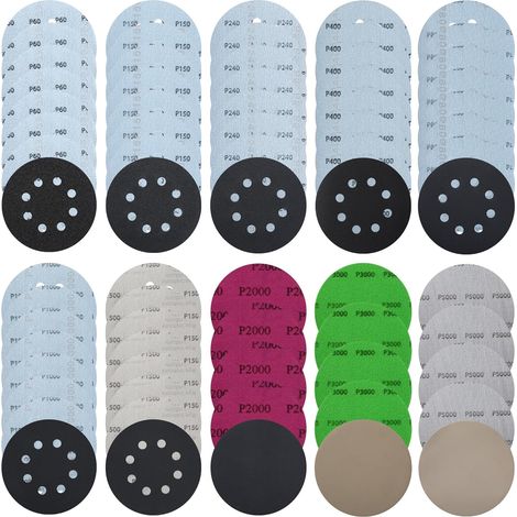 71 Stück Schleifpapier Für 125 Mm, Schleifscheiben, Nass- Und Trockenschleifmatten, Körnungen 60/150/240/400/800/1000/1500/2000/3000/5000, Mit 8 Löchern Und Ohne Löcher