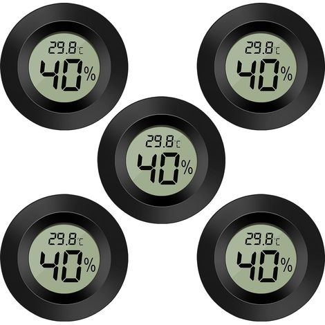 5er-pack Digitale Lcd-thermometer Und Hygrometer, Temperatur- Und Feuchtigkeitsmesser Für Luftbefeuchter, Entfeuchter, Gewächshaus, Keller, Babyzimmer, Rund, Schwarz