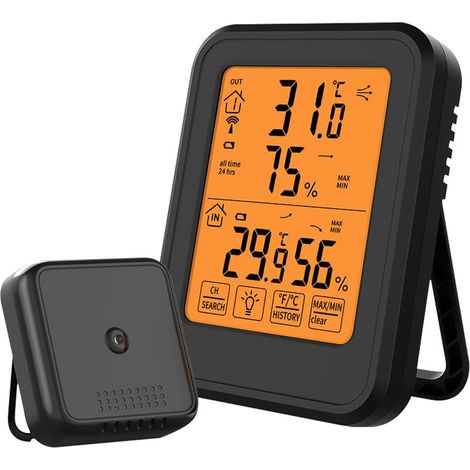 Digitales Thermometer Und Hygrometer, Innen- Und Außenthermometer Mit Kabellosem Außensensor, Lcd-hintergrundbeleuchtung ℃/℉, Für Büro, Haus, Schlafzimmer - Schwarz
