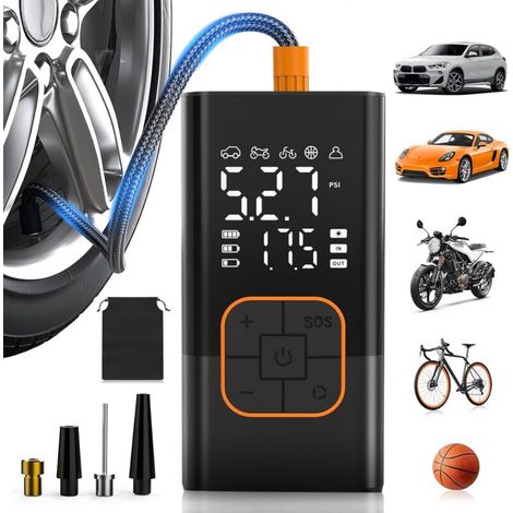 Kabelloser Autoreifen-aufblaser, Tragbarer Luftkompressor Mit Digitalem Manometer (150 Psi), Dual-display, Wiederaufladbare Batterie, Led-lampe, Fahrradpumpe Für Auto, Motorrad, Fahrrad, Ball