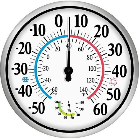 Außenthermometer, 12 Zoll, Kabelloses Wand-thermometer-hygrometer, 2-in-1, Bereich 50 Bis 60 °c, Genauigkeit +/- 2 °c