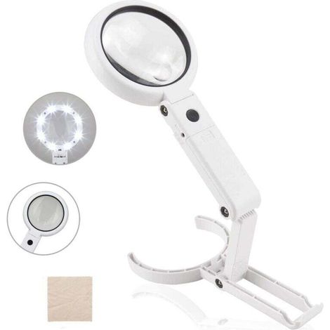 5x 11x Taschenlupe Mit Beleuchtung Auf Ständer Und 8 Leds, Lese Lupe, Tischlupe Mit Klappbarem Ständer, Zum Lesen, Inspizieren, Löten, Basteln, Reparieren, Ø 75 Mm