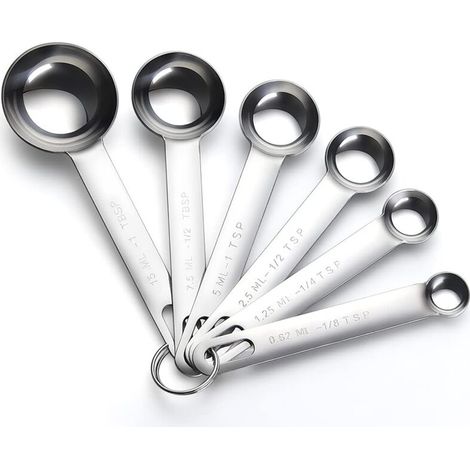 Dosierlöffel, 6-teilig Edelstahl Messlöffel Spiegelglanzpoliert 1/8 Tl, 1/4 Tl, 1/2 Tl, 1 Tl, 1/2 El Und 1 El