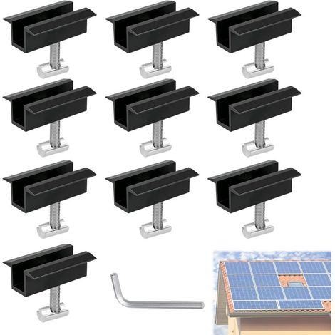 10er-set Solarpanel-halterungen 30-42mm, Mittelklammern Für Balkon, Aluminium-befestigungen Für Photovoltaik-paneele Auf Schienen, Pv-modul-dachklemmen, Schwarz