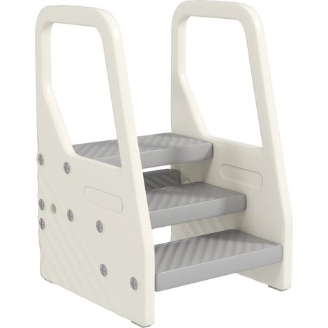 Kindertritt Hocker 3 Stufen Für Kinder, Höhenverstellbar Von 3 Auf 2 Stufen, 43 X 42 X 65,5 Cm, Grau