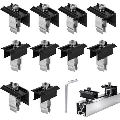 10er-set Solarpanel-halterungen 30-45mm, Aluminium-befestigung Für Photovoltaik-paneele Auf Schienen, Pv-dachklemmen - 5 Mittelklemmen Und 5 Endklemmen, Schwarz