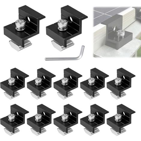 12er-set Solarpanel-halterungen 30-42mm, Z-förmige Mittelklammern Für Balkon, Aluminium-befestigung Für Photovoltaik-paneele Auf Schienen, Pv-modul-dachklemmen, Schwarz