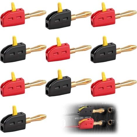 Satz Von 10 Bananensteckern, 4 Mm - 32 A - Für Lautsprecher, Hochstrom - Schnellanschluss - Vergoldet - Rot Und Schwarz