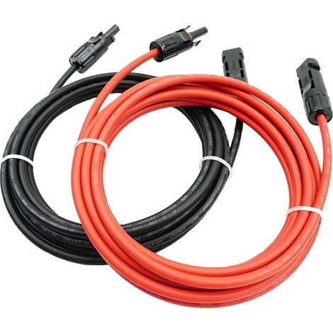 Set Mit 1 Verlängerungskabel Für Solarmodul - 1 M, 10 Awg (6 Mm²), Verkabelungsadapter Mit Steckverbinder, Elektrisches Kabel Aus Verzinntem Kupfer - Rot + Schwarz (6 Mm²/2 M)