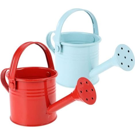 Zweiteiliges Set Aus Weißblech-gießkannen, Kinder-gießkannen, Rot-blau