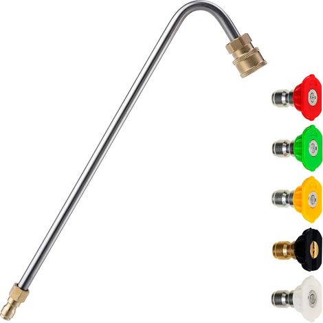 6x Hochdruckreiniger Für Dachrinnen, Mit 5 Düsenköpfen, Schnellanschluss 1/4", 33 Cm, Gebogene Verlängerungsstange Zur Dachrinnenreinigung