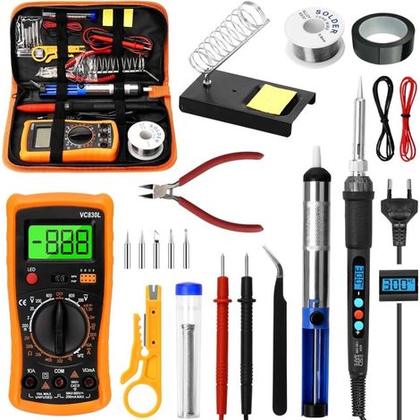 Lötkolben-set, 60w Lötset, Einstellbare Temperatur Von 200-450℃, Multimeter, 5 Stück Lötspitzen, Lötkolben Und Zinn, Lötdraht, Pinzette, Abisolierzange, Ständer