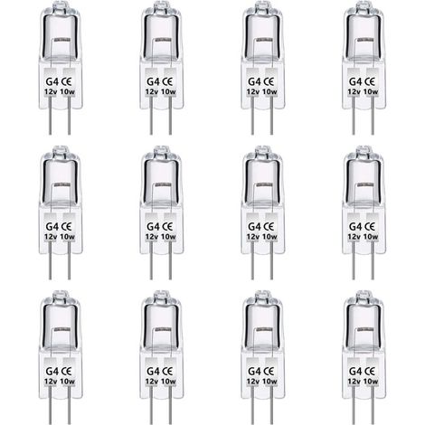 12er-pack G4-halogenlampen 12v 10w, Dimmbar, Warmweiß 2700k, 140lm, Niederspannungs-halogenlampe G4, Transparente Kapsel, Für Kronleuchter, Schränke, Deckenleuchten